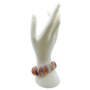 Oblong Gemstone Beaded Stretch Bracelet with Amethyst & Carnelian
